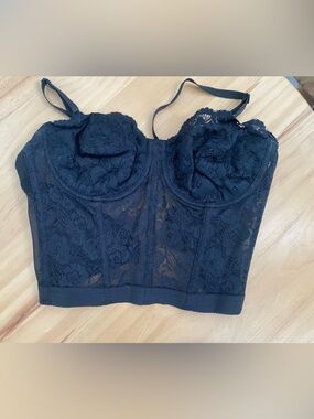 Black Lace Longline Bustier Bra - Women Intimates Shapewear